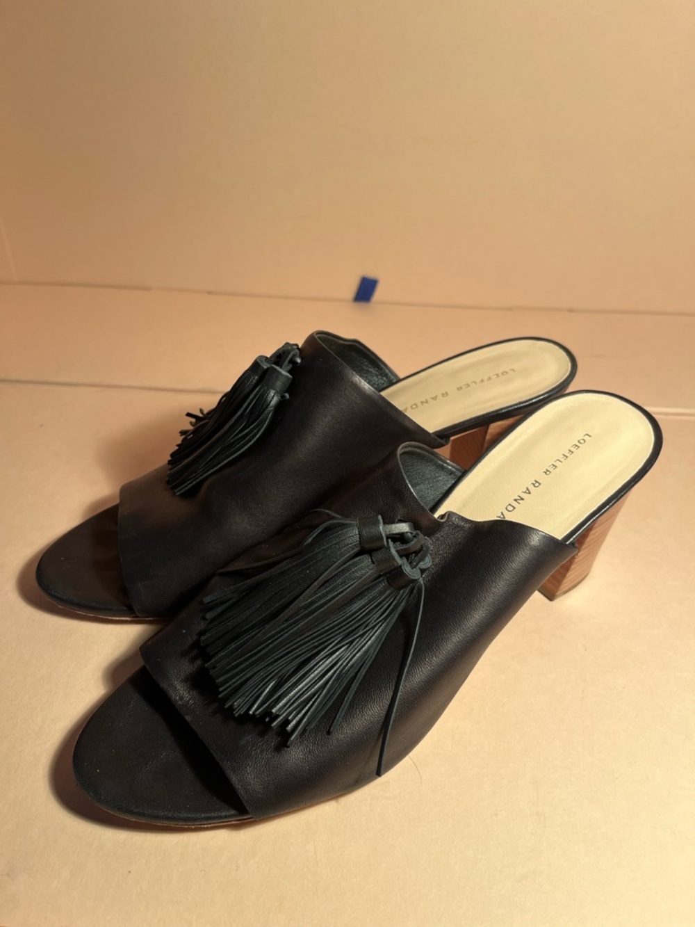 Loeffler Randall Black Tassel Leather Slide Heels size 10
